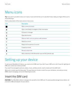 Page 23Menu icons
Tip: If you aren