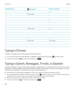 Page 180Single key press + key pressKey press and hold	