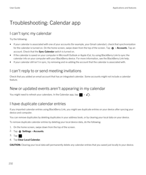 Page 232Troubleshooting: Calendar app
I can