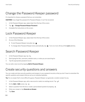 Page 296Change the Password Keeper password
It