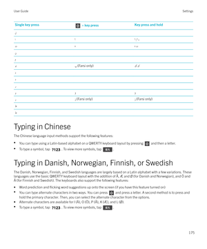 Page 175Single key press + key pressKey press and hold