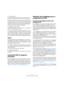 Page 205205
Instruments VST et pistes Instrument
4.Cliquez sur OK.
Une barre de progression sera affichée le temps que le programme res-
titue l’audio de l’instrument VST dans un fichier sur votre disque dur.
Le bouton Geler s’allume. Si vous observez la fenêtre Pro-
jet à ce moment-là, vous verrez que les contrôles des pis-
tes MIDI concernées sont en gris dans la liste des pistes 
et dans l’Inspecteur. De plus, les conteneurs MIDI sont 
verrouillés et ne peuvent pas être déplacés.
5.Essayez de relire le...