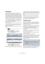 Page 235235
Traitements et fonctions audio
Présentation
Les traitements audio effectués dans Cubase peuvent 
être qualifiés de “non-destructifs” : autrement dit, il est 
toujours possible d’annuler les modifications ou de retour-
ner aux versions d’origine. Ceci vient du fait que ce sont 
les clips audio qui sont traités, et jamais les fichiers audio 
d’origine eux-mêmes. Par ailleurs, ces clips audio peuvent 
se référer à plusieurs fichiers audio. Voici les principes :
1.Si vous traitez un événement ou un...