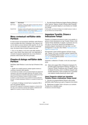 Page 510510
Operazioni principali
Menu contestuali nell’Editor delle 
Partiture
A molte funzioni ed impostazioni dell’Editor delle Partiture 
si può accedere dai menu contestuali, che si aprono con 
un clic-destro su alcuni elementi dello spartito. Un clic-de-
stro su una nota, ad esempio, apre il menu contestuale 
nota, che elenca tutte le funzioni relative alla nota.
Con un clic-destro in una zona vuota dello spartito, si 
apre il menu Quick. Esso elenca tutti i tool disponibili (e 
consente di passare...