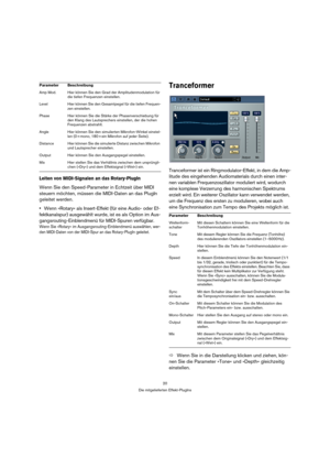 Page 2020
Die mitgelieferten Effekt-PlugIns
Leiten von MIDI-Signalen an das Rotary-PlugIn
Wenn Sie den Speed-Parameter in Echtzeit über MIDI 
steuern möchten, müssen die MIDI-Daten an das PlugIn 
geleitet werden.
Wenn »Rotary« als Insert-Effekt (für eine Audio- oder Ef-
fektkanalspur) ausgewählt wurde, ist es als Option im Aus-
gangsrouting-Einblendmenü für MIDI-Spuren verfügbar.
Wenn Sie »Rotary« im Ausgangsrouting-Einblendmenü auswählen, wer-
den MIDI-Daten von der MIDI-Spur an das Rotary-PlugIn geleitet....
