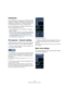 Page 206206
MIDI realtime parameters and effects
Introduction
For each MIDI track, you can set up a number of track pa-
rameters, or modifiers, and MIDI effects. These affect how 
the MIDI data is played back, “transforming” MIDI events 
in real time before they are sent to the MIDI outputs.
On the following pages, the available parameters and ef-
fects are described. Keep in mind:
 The actual MIDI events will not be affected – the changes 
happen “on the fly”.
 Since the modifier settings don’t change the...
