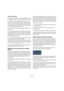 Page 115115
Effets audio
Appliquer le Dithering
1.Cliquez sur le bouton “e” pour faire apparaître la fenê-
tre Réglages de voie du bus de sortie VST dans la console.
2.Déroulez le menu local Insertions des cases 7 ou 8.
Les deux dernières cases d’effet d’Insert (pour toutes les voies) sont 
post-fader, ce qui est essentiel pour un plug-in de Dithering. En effet, 
tout changement de gain général effectué après le processus de Dithe-
ring ramènerait le signal au niveau interne de 32 bits à virgule flottante,...