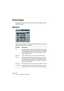 Page 50CUBASE SE
1 – 50 Die mitgelieferten Effekt-PlugIns
Reverb-PlugIns
In diesem Abschnitt finden Sie Beschreibungen der PlugIns aus der 
Reverb-Kategorie.
Reverb A
Reverb A ist ein PlugIn, das weiche volle Reverb-Effekte erzeugt. Die 
folgenden Parameter sind verfügbar:
Parameter Beschreibung
Mix Mit diesem Parameter stellen Sie das Pegelverhältnis zwischen dem 
Originalsignal (Dry) und dem Effektsignal (Wet) ein. Wenn Sie Reverb 
A als Send-Effekt verwenden, sollten Sie den Maximalwert einstellen, 
da Sie...