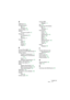 Page 211CUBASE SE
Index  211
D
Défilement 76
Défragmentation
Mac
 35
Windows
 23
Départs Effets
 130
DirectX
À propos du pilote
 19
Disque dur
Considérations
 56
Mac
 31
Windows
 17
Dossier
Audio
 61
Edits
 61
Images
 61
Projet
 61
E
Écoute (Piste MIDI) 160
Écoute de contrôle (Monitoring)
 47
Éditeur Clavier
Création d’événements
 171
Déplacement d’événements
 
172
Ouvrir
 170
Sélection d’événements
 172
Éditeur d’Échantillons
 164
Édition des valeurs
 70
Effets
Départs effet (Audio)
 130
Effet d'insertion...
