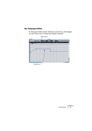 Page 59CUBASE LEErste Schritte 5 – 59
Der Tempospur-Editor
Im Tempospur-Editor können Sie Kurven einzeichnen, die festlegen, 
wie das Tempo sich im Verlauf des Projekts verändert.
Taktart-Event
Tempokurve 