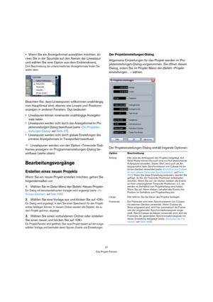 Page 3737
Das Projekt-Fenster
Wenn Sie ein Anzeigeformat auswählen möchten, kli-
cken Sie in der Spurliste auf den Namen der Linealspur 
und wählen Sie eine Option aus dem Einblendmenü.
Eine Beschreibung der unterschiedlichen Anzeigeformate finden Sie 
weiter oben.
Beachten Sie, dass Linealspuren vollkommen unabhängig 
vom Hauptlineal sind, ebenso wie Lineale und Positions-
anzeigen in anderen Fenstern. Das bedeutet:
 Linealspuren können voneinander unabhängige Anzeigefor-
mate haben.
 Linealspuren werden nicht...