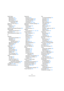 Page 701701
Stichwortverzeichnis
SysEx-Daten
Bearbeiten 426
Beschreibung 424
Bulk Dumps 424
Parameteränderungen 
aufzeichnen 425
System mit einer Linie 671
Systemart
Polyphonie 578
Trennen 566
Systeme verschmelzen (Funktion) 584
Systemgröße 
(Notationseinstellungen) 575
Systemlinien 575
Systemübergreifende Balken 595
T
Tabulatur
Automatisches Erstellen 673
Bearbeiten 675
Darstellung der 
Tabulaturnummer 675
Manuelles Erstellen 674
MIDI-Kanäle 674
Schlüssel 674
Taktart 432
Bearbeiten 569
Einfügen 568
Erste...