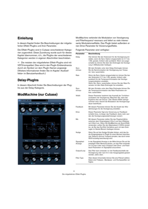 Page 66
Die mitgelieferten Effekt-PlugIns
Einleitung
In diesem Kapitel finden Sie Beschreibungen der mitgelie-
ferten Effekt-PlugIns und ihrer Parameter.
Die Effekt-PlugIns sind in Cubase verschiedenen Katego-
rien zugeordnet. Diese Zuordnung wurde auch für dieses 
Kapitel übernommen, d. h., die PlugIns der verschiedenen 
Kategorien werden in eigenen Abschnitten beschrieben.
ÖDie meisten der mitgelieferten Effekt-PlugIns sind mit 
VST3 kompatibel. Dies wird in den PlugIn-Einblendmenüs 
durch ein Symbol vor dem...