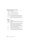 Page 140NUENDO
2 – 140 Die mitgelieferten VST-Instrumente
Hüllkurven (Bereiche »Mod Env« und »Amp Env«)
LFO-Bereich
Parameter Beschreibung
A – (Attack) Hier können Sie die Attack-Zeit einstellen.
D – (Decay) Hier können Sie die Decay-Zeit einstellen.
S – (Sustain) Hier können Sie den Sustain-Pegel einstellen.
R – (Release) Hier können Sie die Release-Zeit einstellen.
Mod Src (A+B) Hier können Sie die Modulationsquelle für die Hüllkurve einstellen: 
Modwheel, Aftertouch, Pitchbend, Velocity, LFO oder Mod Env....