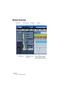 Page 96NUENDO
5 – 96 The Project window
Window Overview
The toolbar. The info line.
 Track list with various 
track types.The event display, showing 
audio parts and events, MIDI 
parts, automation, markers, etc. Project overview
The Inspector.
The ruler.  