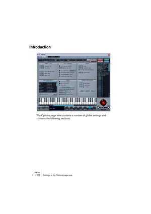 Page 172HALion11 – 172 Settings in the Options page view
Introduction
The Options page view contains a number of global settings and 
contains the following sections:  
