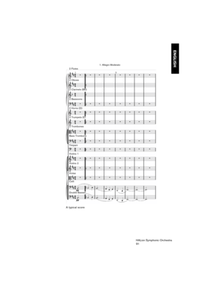 Page 91ENGLISH
HALion Symphonic Orchestra
91 A typical score
1. Allegro Moderato
2 Oboes 2 Flutes
2 Clarinets (Bb)
2 Bassoons
2 Horns (D)
2 Trumpets (E)
2 Trombones
Bass Trombone
Timpani
Violins 1
Violins 2
Violas
Celli
Double Basses 