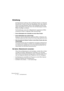 Page 210WaveLab Essential
11 – 210 Der Masterbereich
Einleitung
Der Masterbereich stellt das »Herz« der Realtime-Engine von WaveLab 
Essential dar. Er steht am Ende des Signalpfades, bevor das Audioma-
terial an die Audio-Hardware (oder an eine Audiodatei auf Ihrer Fest-
platte) weitergeleitet wird. Hier können Sie die Masterpegel einstellen, 
Effekte hinzufügen und dithern.
Die Einstellungen sowie die im Masterbereich zugewiesenen Effekt-
prozessoren werden in folgenden Fällen berücksichtigt:
• Bei der...