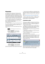 Page 254254
Traitements et fonctions audio
Présentation
Les traitements audio effectués dans Nuendo peuvent 
être qualifiés de “non-destructifs” : autrement dit, il est 
toujours possible d’annuler les modifications ou de retour-
ner aux versions d’origine. Ceci vient du fait que ce sont 
les clips audio qui sont traités, et jamais les fichiers audio 
d’origine eux-mêmes. Par ailleurs, ces clips audio peuvent 
se référer à plusieurs fichiers audio. Voici les principes :
1.Si vous traitez un événement ou un...