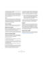 Page 383383
Traitement et quantification MIDI
Pour étirer (accentuer les différences de Vélocité), utili-
sez un Ratio supérieur à 100%.
Avant d’étirer, vous souhaiterez probablement régler la Vélocité à l’aide 
de la fonction Ajouter/Retirer, afin que le niveau moyen de Vélocité reste 
dans des valeurs moyennes. Si la Vélocité moyenne est trop élevée (près 
de127) ou trop faible (près de 0), l’expansion ne fonctionnera pas cor-
rectement, tout simplement parce que les valeurs de Vélocité doivent 
être comprises...