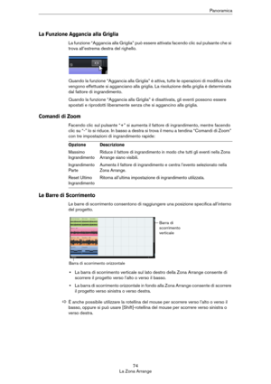 Page 7474
La Zona ArrangePanoramica
La Funzione Aggancia alla Griglia
La funzione “Aggancia alla Griglia” può essere attivata facendo clic sul pulsante che si 
trova all’estrema destra del righello.
Quando la funzione “Aggancia alla Griglia” è attiva, tutte le operazioni di modifica che 
vengono effettuate si agganciano alla griglia. La risoluzione della griglia è determinata 
dal fattore di ingrandimento.
Quando la funzione “Aggancia alla Griglia” è disattivata, gli eventi possono essere 
spostati e riprodotti...
