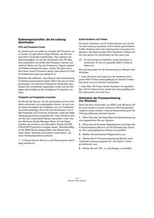 Page 101101
Einrichten des Systems
Systemeigenschaften, die die Leistung 
beeinflussen
CPU und Prozessor-Cache
Es versteht sich von selbst: je schneller der Prozessor, um 
so besser. Es gibt jedoch einige Faktoren, die die Leis-
tung Ihres Computers beeinflussen. Dazu gehören die 
Geschwindigkeit und die Art des Busses (ein PCI-Bus 
wird empfohlen), die Größe des Prozessor-Caches und 
natürlich Marke und Typ des Prozessors. Sequel arbeitet 
mit Fließkommaberechnungen. Achten Sie daher beim 
Kauf eines neuen...