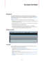 Page 371371
The Audio Part Editor
Background
The Audio Part Editor allows you to view and edit the events inside audio parts. 
Essentially, this is the same type of editing that you do in the Project window, which 
means that this chapter contains a lot of references to the chapter 
“Working with 
projects” on page 55.
Audio parts are created in the Project window in one of the following ways:
•By selecting one or several audio events on the same track, and selecting “Events 
to Part” from the Audio menu.
•By...