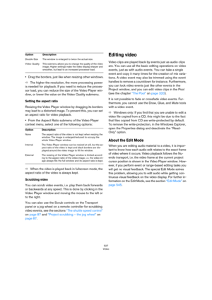 Page 527527
Video
•Drag the borders, just like when resizing other windows.
ÖThe higher the resolution, the more processing power 
is needed for playback. If you need to reduce the proces
-
sor load, you can reduce the size of the Video Player win-
dow, or lower the value on the Video Quality submenu.
Setting the aspect ratio
Resizing the Video Player window by dragging its borders 
may lead to a distorted image. To prevent this, you can set 
an aspect ratio for video playback.
•From the Aspect Ratio submenu of...