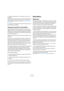 Page 9090
Audio effects
4.Make sure the plug-in is set to dither to the correct 
resolution.
This would be the resolution of your audio hardware (on playback) or the 
desired resolution for the mixdown file you want to create (as set in the 
Export Audio Mixdown dialog, see the chapter “Export Audio Mixdown” 
on page 226).
5.Use the other parameters in the control panel to set up 
the dithering to your liking.
Using group channels for insert effects
Like all other channels, group channels can have up to 
eight...