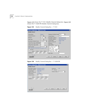 Page 316316CHAPTER 3: DEVICE CONFIGURATION
Figure 133 shows the T1 DS1 Modify Channel dialog box. Figure 134 
shows the T1 ISDN PRI Modify Channel dialog box.
Figure 133     Modify Channel Dialog Box — T1 DS1
Figure 134     Modify Channel Dialog Box — T1 ISDN PRI 