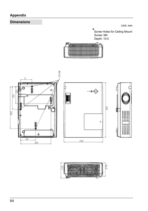 Page 6564
Appendix
Unit: mm
Screw Holes for Ceiling Mount
Screw: M4
Depth: 10.0
Dimensions  