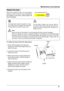 Page 5857
Replace the lamp
When the projection lamp of the projector 
reaches its end of life,the Lamp replacement 
icon appears on the screen, please replace the  
lamp immediately.
Lamp cover
Screw
Screw
Handle
Maintenance and cleaning
Lamp replacement icon
A
8‘	jLamp replace
As temperature inside the projector is high, 
you should cool the projector for at least 45 
minutes before you open the lamp cover.When the lamp isn’t illuminated, it may indicate that the lamp has be\
en damaged.
When you replace the...