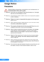 Page 32English ...
Precautions
 
Please follow all warnings, precautions and maintenance as 
recommended in this user’s guide.
▀■ Warning- Do not look into the projector’s lens when the lamp is on. The bright light may hurt and damage your eyes.
▀■ Warning- To avoid the risk of fire or electric shock, do not expose this projector 
to rain or moisture.
▀■ Warning- Please do not open or disassemble the projector as this may cause 
electric shock.
▀■ Warning- When replacing the lamp, please allow the unit to cool...