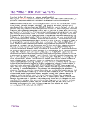 Page 59Page  6  The 
“Other ” BOXLIGHT Warranty  From (note NetSuite URL showing up 
– red color added for visibility): 
https://system. netsuite.com/core/media/media.nl?id=211327&c=492114&h=b337ff4ec39bcec928c6&_xt=.
pdf&ck=SF3TEWglAoxPTd66&vid=SF3TEW glAo1PTaTa&cktime=140623&addrcountry=US  LIMITED WARRANTY BOXLIGHT Incorporated (BOXLIGHT) warrants that each BOXLIGHT projector 
and BOXLIGHT interactive flat panel (the Product) sold hereunder will conform to and function in 
accordance with the written...