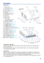 Page 4
4
Part names 
Projector
(1) Lamp Cover
     The lamp is inside.
.
(2) Focus ring( SEE P17) 
(3) Zoom ring( SEE P17) (4) Control panel( SEE P5)     
(5) Speaker
(6) Adjustable knobs (x 2) (7) Adjustable feet (x 2) 
(8) Lens Cap
(9) Lens cover  (10) Intake vents(11) Filter cover
       The air filter is inside.  (12) Front IR receiver 
(13) Security anchor( SEE P10) 
(14) AC inlet( SEE P10) 
(15) S-VIDEO port( SEE P16)  (16) AUDIO L/R port( SEE P8) 
(17) VIDEO port( SEE P8) 
(18) COMPUTER IN1 port( SEE...