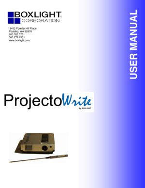 Page 1 
19462 Powder Hill Place 
 Poulsbo, WA 98370 
 800.762.575 
 360.779.7901 
 www.boxlight.com 
USER MANUAL  