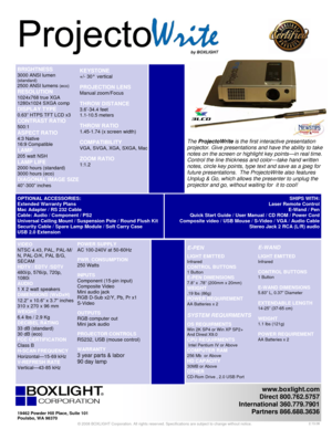 Page 1  
E-PEN 
 
LIGHT EMITTED 
Infrared 
CONTROL BUTTONS 1 Button 
E-PEN DIMENSIONS 7.8” x .78” (200mm x 20mm) 
WEIGHT .19 lbs (86g) 
POWER REQUIREMENT AA Batteries x 2 
 
SYSTEM REQUIRMENTS 
 
OS REQUIRMENTS  Win 2K SP4 or Win XP SP2+ 
And Direst X9.0 
CPU REQUIRMENTS  Intel Pentium IV or Above 
COMPUTER RAM 256 Mb  or Above 
HD CAPACITY 30MB or Above 
OTHER  CD-Rom Drive , 2.0 USB Port   
  E-WAND 
 
LIGHT EMITTED Infrared 
 
CONTROL BUTTONS 1 Button 
 
E-WAND DIMENSIONS 5.83” L, 0.37” Diameter...