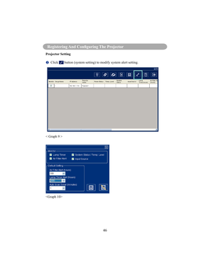 Page 4946
Registering And Conguring The Projector
Projector Setting
 Click  button (system setting) to modify system alert setting.
< Graph 9 >
     
