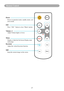 Page 2017
Remote Control
-        VOL        +
INPUT
ESC
MENU
AutoK
Stil l Blan
k
Power
Power on operation mode, standby mode, cool 
down mode.
ESC
Press “ ESC ” button to close “Menu” picture.
Volume +/-
Adjust Volume higher or lower.
Menu
Display or hide the On-Screen Display main 
menu page.
Keystone
Adjust the vertical keystone function.
Still
Keep the current image on the screen. 