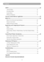 Page 42
Contents
MENU ........................................................................\
..............................................30
Advanced Menu  ........................................................................\
............................. 30
Presentation Menu  ........................................................................\
......................... 33
Security Menu  ........................................................................\
................................ 35...