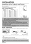 Page 7ENGLISH-6
INSTALLATION INSTALLATION
Installation of the Projector and Screen
Refer to the drawing and table below for determining the screen size and projection distance.
Top View
Side View
Screen size
[inches (m)]a[inches (m)]
Min.Max.
40  (1.0)62  (1.6)82  (2.1)
60  (1.5)94  (2.4)123  (3.1)
80  (2.0)127  (3.2)164  (4.2)
100  (2.5)160  (4.1)205  (5.2)
120  (3.0)192  (4.9)246  (6.3)
150  (3.8)241  (6.1)308  (7.8)
200  (5.0)323  (8.2)411 (10.4)
Angle Adjustment
Use the foot adjusters on the bottom of the...