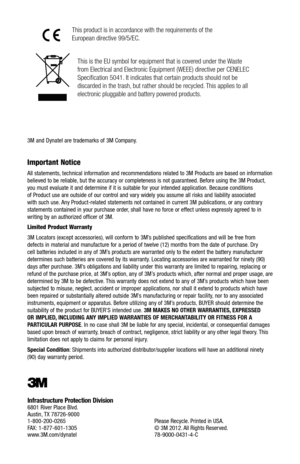 Page 283M and Dynatel are trademarks of 3M Company.
Important Notice
All statements, technical information and recommendations related to 3M Products are based on information 
believed to be reliable, but the accuracy or completeness is not guaranteed. Before using the 3M Product, 
you must evaluate it and determine if it is suitable for your intended application. Because conditions 
of Product use are outside of our control and vary widely you assume all risks and liability associated 
with such use. Any...