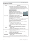 Page 28
28
PICTURE Menu
PICTURE Menu (continued)
Item Description
COLOR TEMP 8VLQJWKHxzEXWWRQVVZLWFKHVWKHFRORUWHPSHUDWXUHPRGH
To adjust CUSTOM
6HOHFWLQJDPRGHZKRVHQDPHLQFOXGHV
&86720DQGWKHQSUHVVLQJWKHyEXWWRQRUWKH
(17(5EXWWRQGLVSOD\VDGLDORJWRDLG\RXLQ
DGMXVWLQJWKH2))6(7DQG*$,1RIWKHVHOHFWHG
PRGH
2))6(7DGMXVWPHQWVFKDQJHWKHFRORULQWHQVLW\
RQWKHZKROHWRQHVRIWKHWHVWSDWWHUQ
*$,1DGMXVWPHQWVPDLQO\DIIHFWFRORULQWHQVLW\...