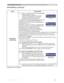 Page 51
51
OPTION Menu
Item Description
SECURITY
(continued)
 ,QSXWDSDUW3,1&RGHXVLQJWKHxz{y
5*%DQG,1387EXWWRQV
7KH3,1&2($*$,1%2;ZLOODSSHDU
5HHQWHUWKHVDPH3,1&RGH7KLVZLOO
FRPSOHWHWKH3,1&RGHUHJLVWUDWLRQ
‡,IWKHUHLVQRNH\LQSXWIRUDERXWVHFRQGVZKLOH
WKH3,1%2;RUWKH3,1&2($*$,1%2;LV
GLVSOD\HGWKHPHQXZLOOFORVH,IQHFHVVDU\UHSHDW
WKHSURFHVVIURP
$IWHUZDUGVDQ\WLPHWKHSURMHFWRULVUHVWDUWHGDIWHU...