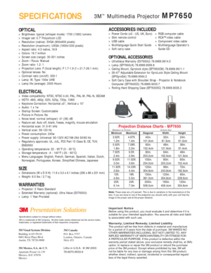 Page 23M Visual Systems Division
Building A145-5N-01
6801 River Place Blvd.
Austin, TX 78726-90003M Canada
P.O. Box 5757
London, Ontario, Canada
N6A 4T1
3M Mexico, S.A. de C.V.
Apartado Postal 14-139
Mexico, D.F. 07070
MexicoLitho in U.S.A. © 3M 2003
78-6970-8533-6
Specifications subject to change without notice.
3M is a trademark of 3M Company.  All other trade names referenced are the service marks,
trademarks, or registered trademarks of their respective companies.
Note:These sizes are +10 percent. This is...