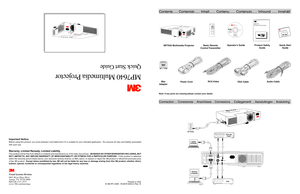 Page 1MP7640 Multimedia ProjectorQuick Start Guide
Visual Systems Division
6801 River Place Blvd.
Austin, TX 78726-9000
800/328-1371-3573
www.3M.com/meetings
Printed in USA
© 3M IPC 2000  78-6970-9034-4 Rev. B
Important NoticeBefore using this product, you must evaluate it and determine if it is suitable for your intended application.  You assume all risks and liability associated
with such use.Warranty; Limited Remedy; Limited Liability.This product will be free from defects in material and manufacture as of...