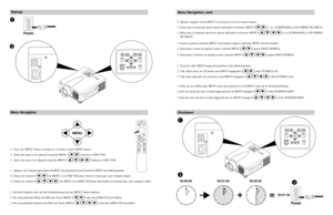 Page 2Startup
Menu Navigation, cont.
Shutdown1
MP8755
+ZOOMMUT
E
INPU
T
STANDBY ON
RESE
T
POWER
LAMPTEMPME
N
U
+F
O
C
U
S
MP8755
PORTABLE PROJECTOR
OI
+
ZOOM
MUTE
INPUT
STANDBY ON
RESET
POWER LAMP TEMPMENU
+
——
FOCUS
EPS-130A
MP8755
+ZOOMMUTE
INPUT
STANDBY ON
RESET
POWER
LAMP
TEMPMENU
+FOCUS
MP8755
P
O
R
TA
B
LE
 P
RO
JE
C
TO
R
OI
+
ZOOM
MUTE
INPUT
STANDBY ON
RESET
POWER LAMP TEMPMENU
+
——
FOCUS
EPS-130A
Power
12
Power
00:01:00
00:00:00 00:00:30
00:01:302
3 Menu Navigation
1. Oprima cualquier botón MENU en el...