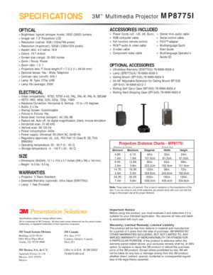 Page 23M Visual Systems Division
Building A145-5N-01
6801 River Place Blvd.
Austin, TX 78726-90003M Canada
P.O. Box 5757
London, Ontario, Canada
N6A 4T1
3M Mexico, S.A. de C.V.
Apartado Postal 14-139
Mexico, D.F. 07070
MexicoLitho in U.S.A. © 3M 2003
78-6970-8514-6
Specifications subject to change without notice.
3M is a trademark of 3M Company.  All other trade names referenced are the service marks,
trademarks, or registered trademarks of their respective companies.
Note:These sizes are +10 percent. This is...