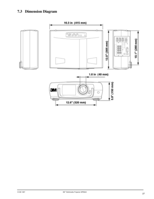 Page 27© 3M 1997 3Mª Multimedia Projector MP8640
7.3 Dimension Diagram
27 