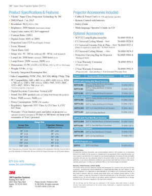 Page 43M™ Super Close Projection System SCP712
Please recycle. Printed in USA.© 3M 2008. All rights reserved.78-6970-8648-2 (281.5)ii
3M Projection SystemsBuilding A147-5N-016801 River Place BlvdAustin, T X 78726-9000USA
8 7 7- 515 -147 0
www.3m.com/meetings
Important NoticeAll  statements,  technical  information,  and  recommendations  related  to  3M’s  products  are  on  information believed to be reliable, but the accuracy or completeness is not guaranteed. Before using this product, you must evaluate it...